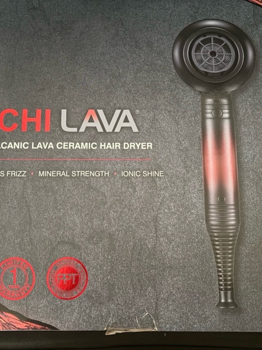 Chi Lava Ceramic Hair Dryer - Black with Red Accent